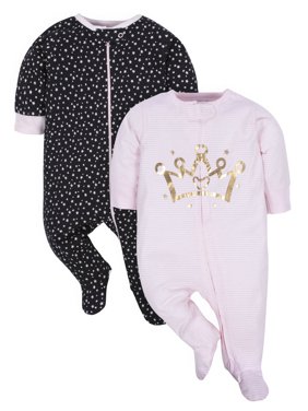 Gerber Organic Cotton Zip-Up Sleep N Play Pajamas, 2pk (Baby Girls)
