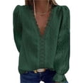 thumbnail image 2 of Qarigey Camiseta de mujer Blusa casual de manga larga con cuello en V de encaje de color sólido Prendas para la parte del cuerpo Verde L Qarigey AP003435-13, 2 of 6