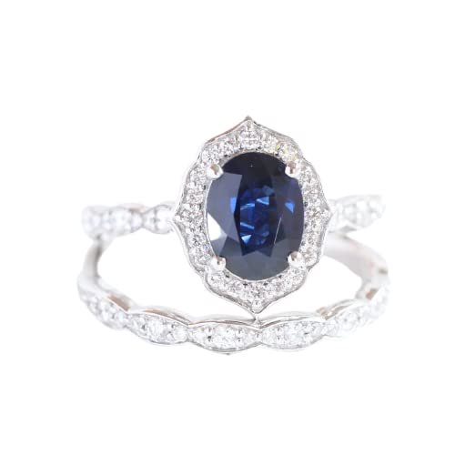HeartsAndYou 1.2ct Natural Blue Sapphire Bridal Set Engagement Ring 100% 14k SOLID White Gold