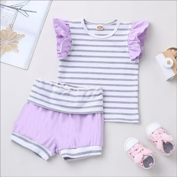 YEEDISON Baby Girl Clothes Set Fashion Baby Clothes 2 Pcs Sets Striped Ruffles Sleeveless T-shirts Tops short Pants Newborn Clothes for 3-18M