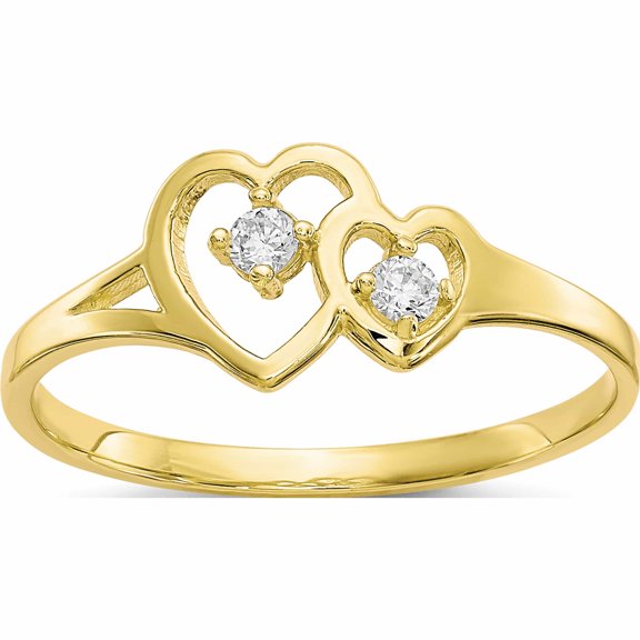 10K Yellow With Rhodium Double Heart Cz Ring (Size 6) Made In United States 10c1184