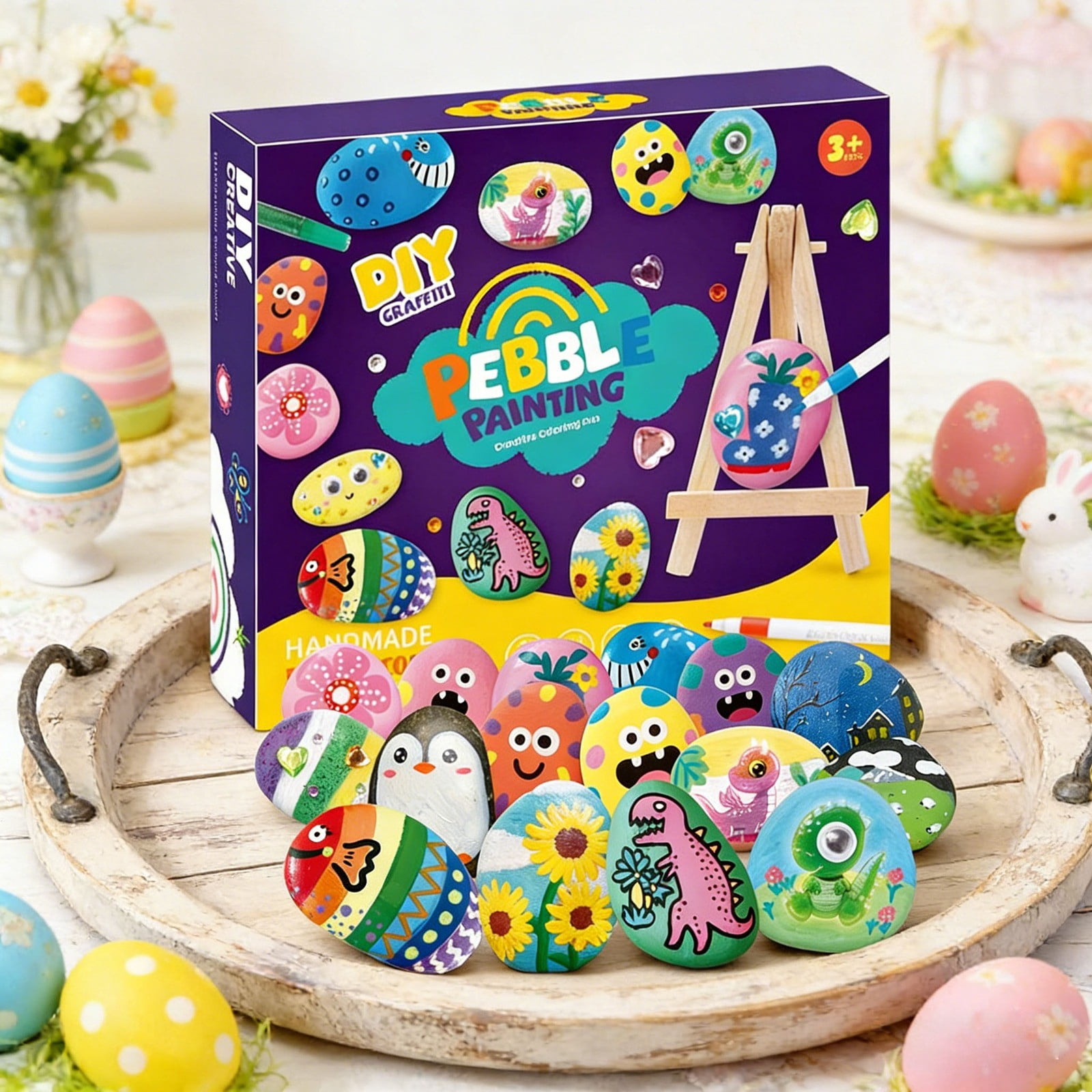 National Geographic Easter DIY Rock Painting Kit, Art and Craft Supplies, Paint and Decorate River Stones, Creative Activity for Outdoor Play, Easter Basket Stuffers Birthday Gift