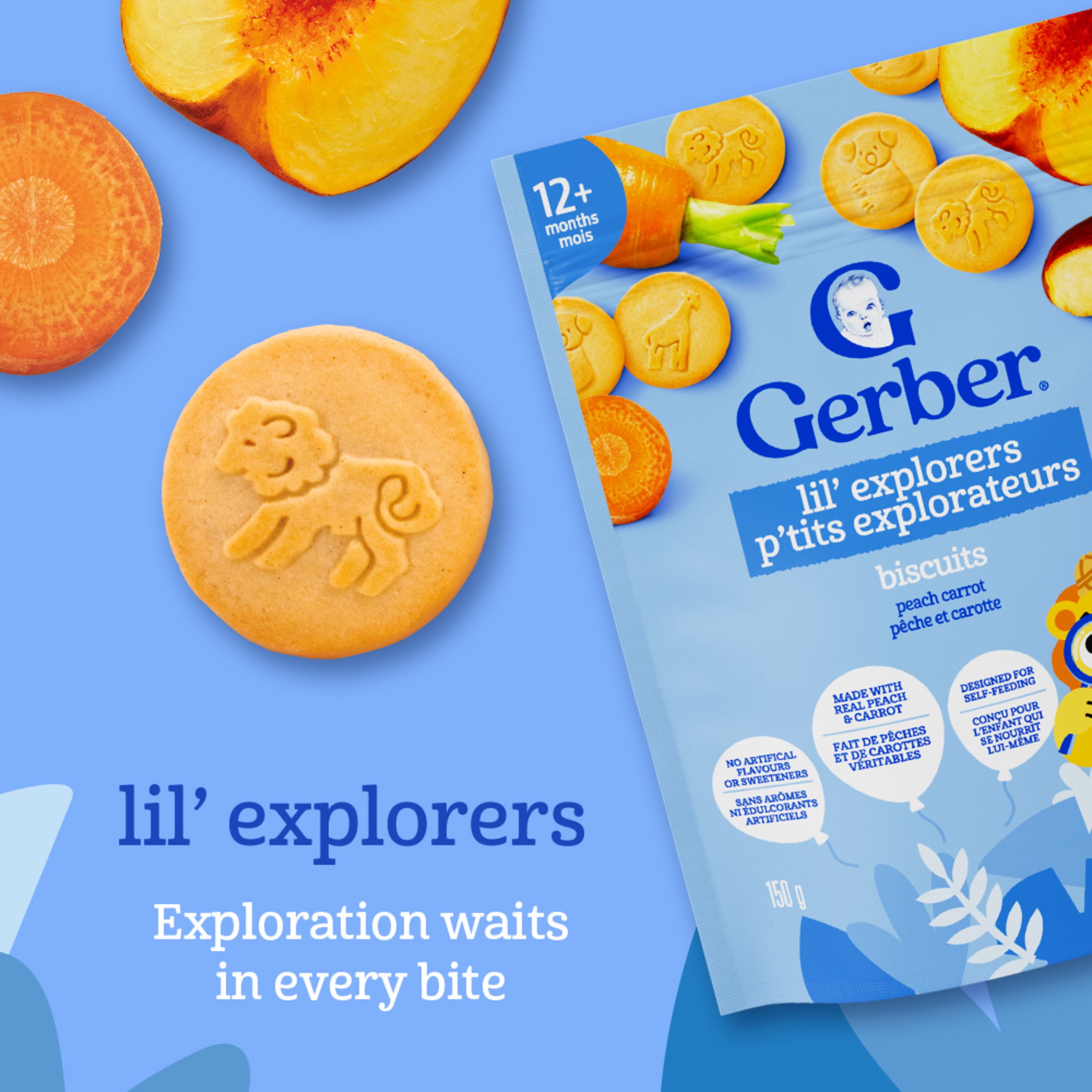 GERBER Lil' Explorers Peach Carrot Biscuits, 12 Months & Up, Made With Real Peach and Carrot