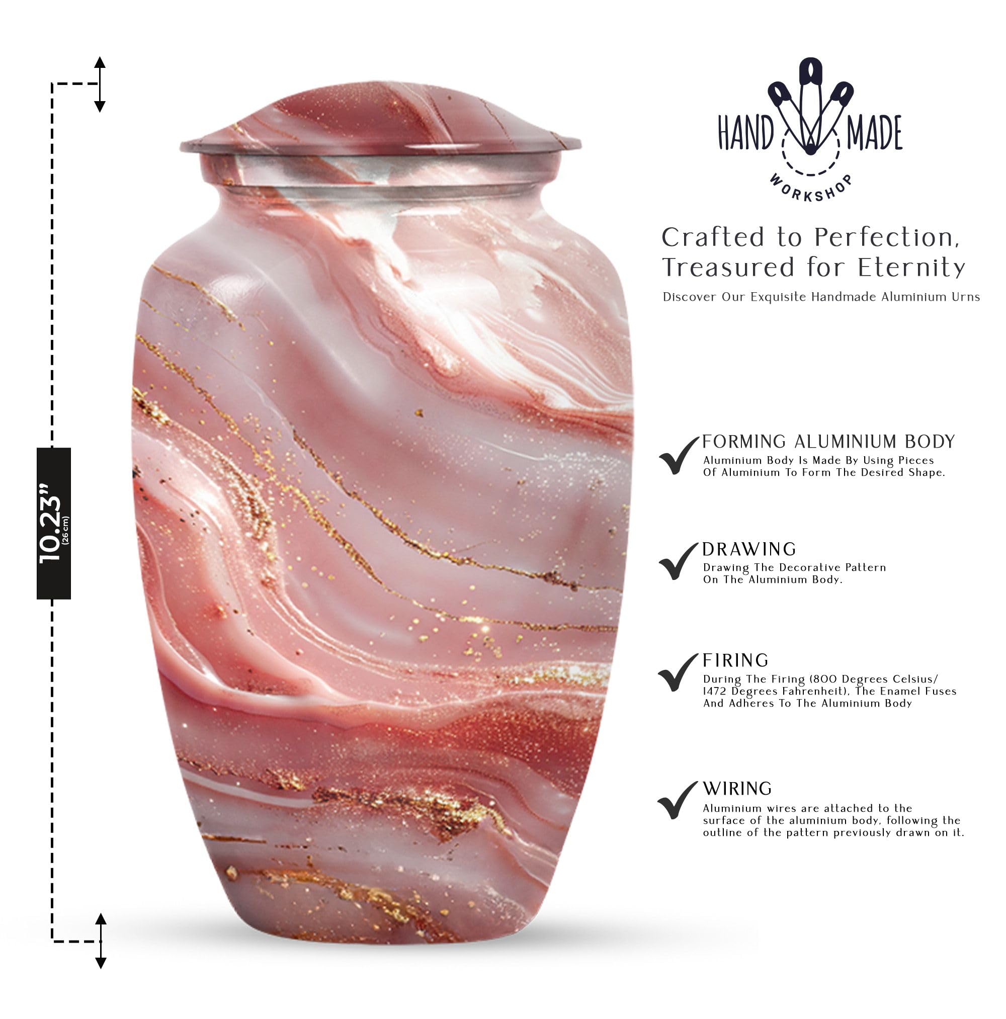 Rose Gold Abstract Urn - Memorial Urns for Dad - Cremation Urns for Human Ashes Adult Full Size - Funeral Ashes Keepsake - Combo of 1 Large Urn with Velvet Bag and 4 Small Keepsake