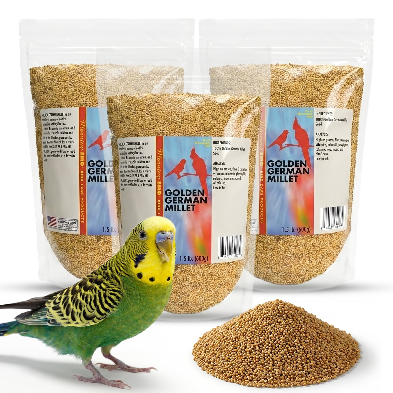 Morning Bird Golden German Millet 4.5 lbs (3-Pack, 1.5 lbs Each) – Bird Food for Parakeets, Finches & Canaries – Natural Millet Seed for Daily Nutrition
