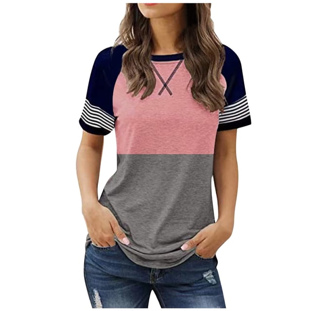 TSADFHJI Hauts de Sortie pour Femmes Hiver Mode Décontractée Imprimé Col Rond Manches Courtes T-Shirt S