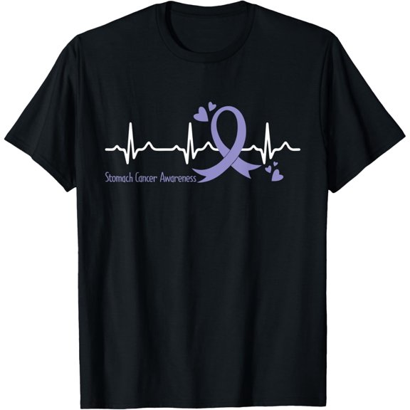 Heartbeat Periwinkle Blue Ribbon Stomach Cancer Awareness T-Shirt