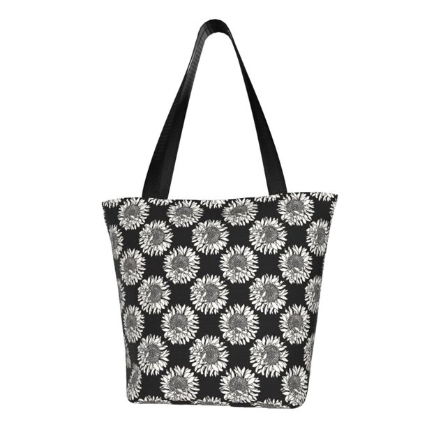 Fotbe White Sunflowers Bolsa de Playa con Estampado, Bolsa de Hombro, Bolsa de Mano Espaciosa, Bolsa de Viaje Ligera, Bolsa de Compras Versátil