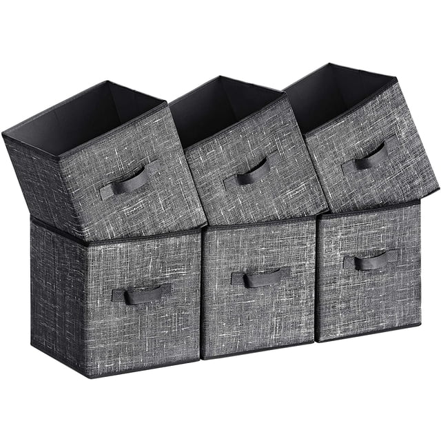 SONGMICS Cubos de Almacenamiento de Tela no Tejida de 28 cm con Asas Dobles, Juego de 6, Organizadores de Armario, Negro ROB026B01V1