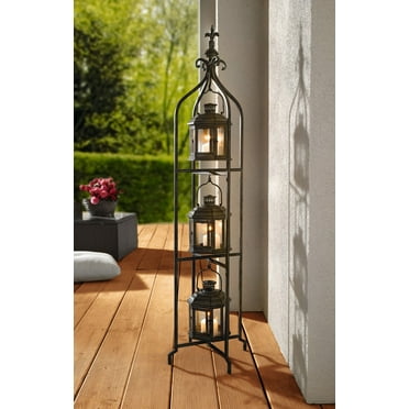Westcharm Floor Standing Candle Lanterns with Foldable Three-Tier Stand