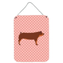Caroline's Treasures BB7942DS1216 Duroc Pig Pink Check Wall or Door Hanging Prints, 12x16, multicolor