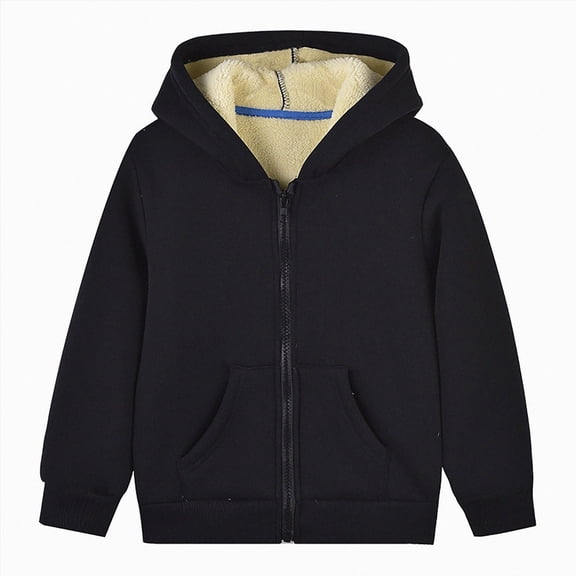 Splozh Toddler Winter Coat Fashion Children Comfortable Fleece Sweater Jacket Fashionable Solid Color Hooded Fleece Sweater Jacket,Black,18-24 Months