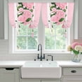 thumbnail image 4 of Pink Roses Tie Up Curtains for Windows, Adjustable Balloon Window Shades, Valentine's Day Romantic Flowers Green Leaf Stripes Kitchen Window Treatments Farmhouse Short Curtains 42"x45", 4 of 8