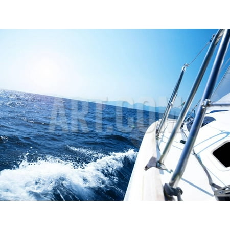 Wax Seal Sailboat - Photo of a 43 Foot Sailboat in Action, Speeding at Open Blue Sea, Parts of a Luxury Yacht Boat, Ext Print Wall Art By Anna Omelchenko