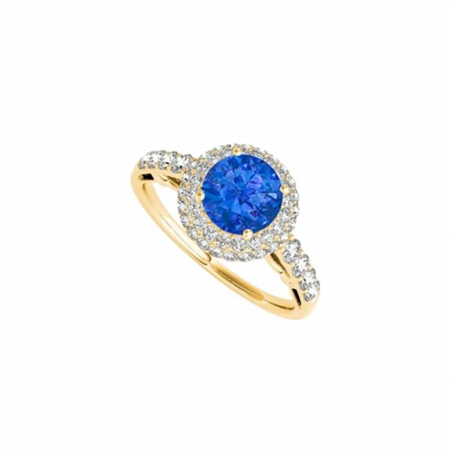 Fine Jewelry Vault UBUNR84677AGVYCZS Sapphire & CZ Halo Ring in 18K Yellow Gold Vermeil&#44; 8 Stones
