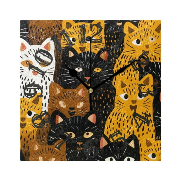 Cats Wall Clock Square Silent Non Ticking Battery Operated Clock for Home Bathroom Kitchen Bedroom Living Room