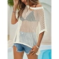 thumbnail image 5 of Womens Crochet Sweater Tops Batwing Short Sleeve Oversized Boat Neck Boho Knit Summer Beach Cover Ups, 5 of 7