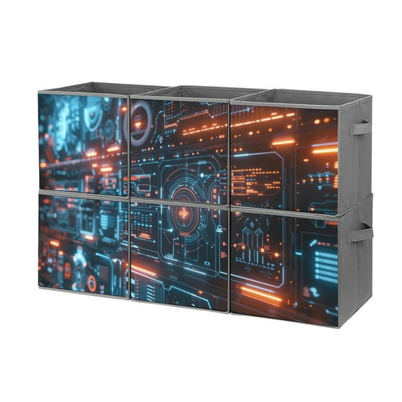 Collapsible Oxford Fabric Storage Cubes with Handles, Large Mid Foldable Oxford Cloth Bins Set of 2/6, Closet Organizers for Shelves Clothes Home Kitchen Toy - Game Graphic Interface