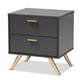 thumbnail image 2 of Mesita de noche Baxton Studio Kelson, 2 cajones, gris oscuro/madera dorada, 2 of 8