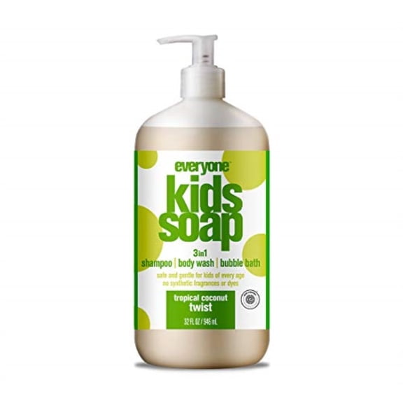 Everyone 3-in-1 Soap for Every Kid Safe, Gentle and Natural Shampoo, Body Wash, and Bubble Bath, Tropical Coconut Twist