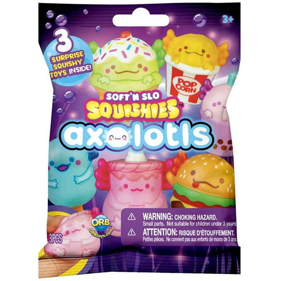 ORB Soft'N Slow Squishies Axolotls Mystery Pack Novelty and Gag Toys, 3 Count