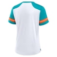 thumbnail image 3 of Women's Fanatics White/Aqua Miami Dolphins Foiled Primary Lace-Up T-Shirt, 3 of 3