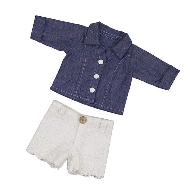 Camisa De Mezclilla Pantalones De Encaje Traje De Ropa Con Percha Para Mu?eca De 18 " Sunnimix Traje de pantalones de camisa de muñecas