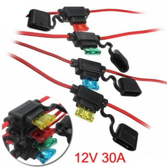 5 Set Inline Standard Blade Fuse Holder Splash Proof DC 12V 30A 14AWG Fuses Fangkenuo