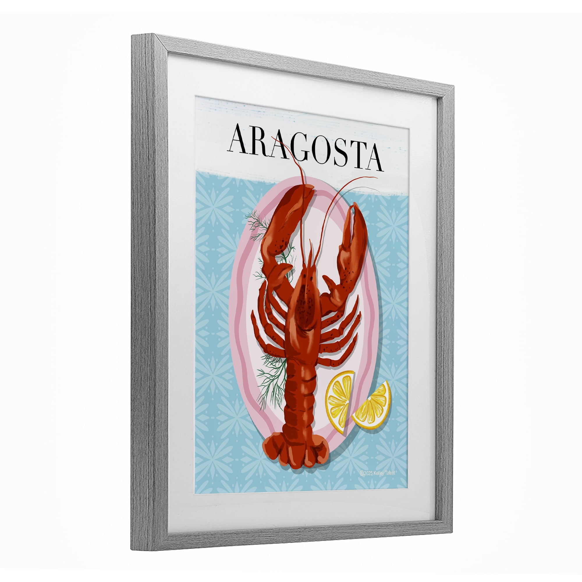 Stupell Industries Aragosta Lobster Dish Gray Framed Print Under Glass, design by Kelley Talent