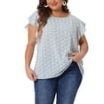 thumbnail image 1 of Blusas de mujer de tallas grandes Agnes Orinda, con cuello redondo, floral, con lazo en la cintura, mangas cortas acampanadas, 4X, azul, 1 of 8