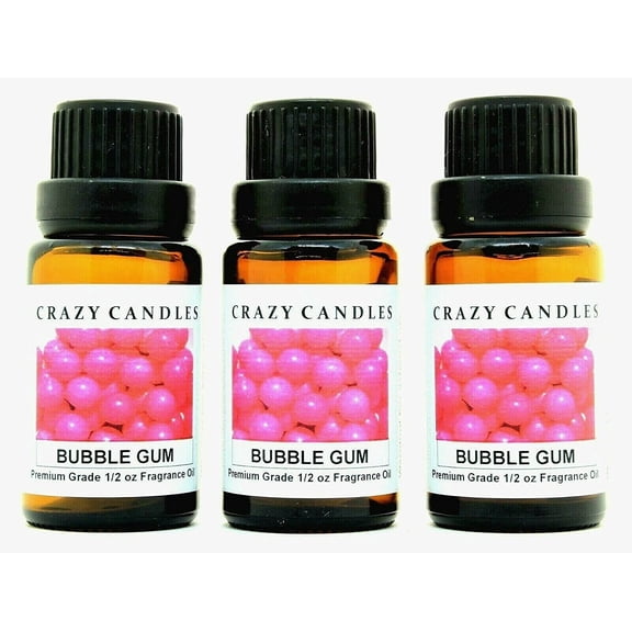 Bubble Gum 3 Bottles 1/2 FL Oz Each 15ml Premium Grade Scented Fragrance Oil by Crazy Candles Made in USA