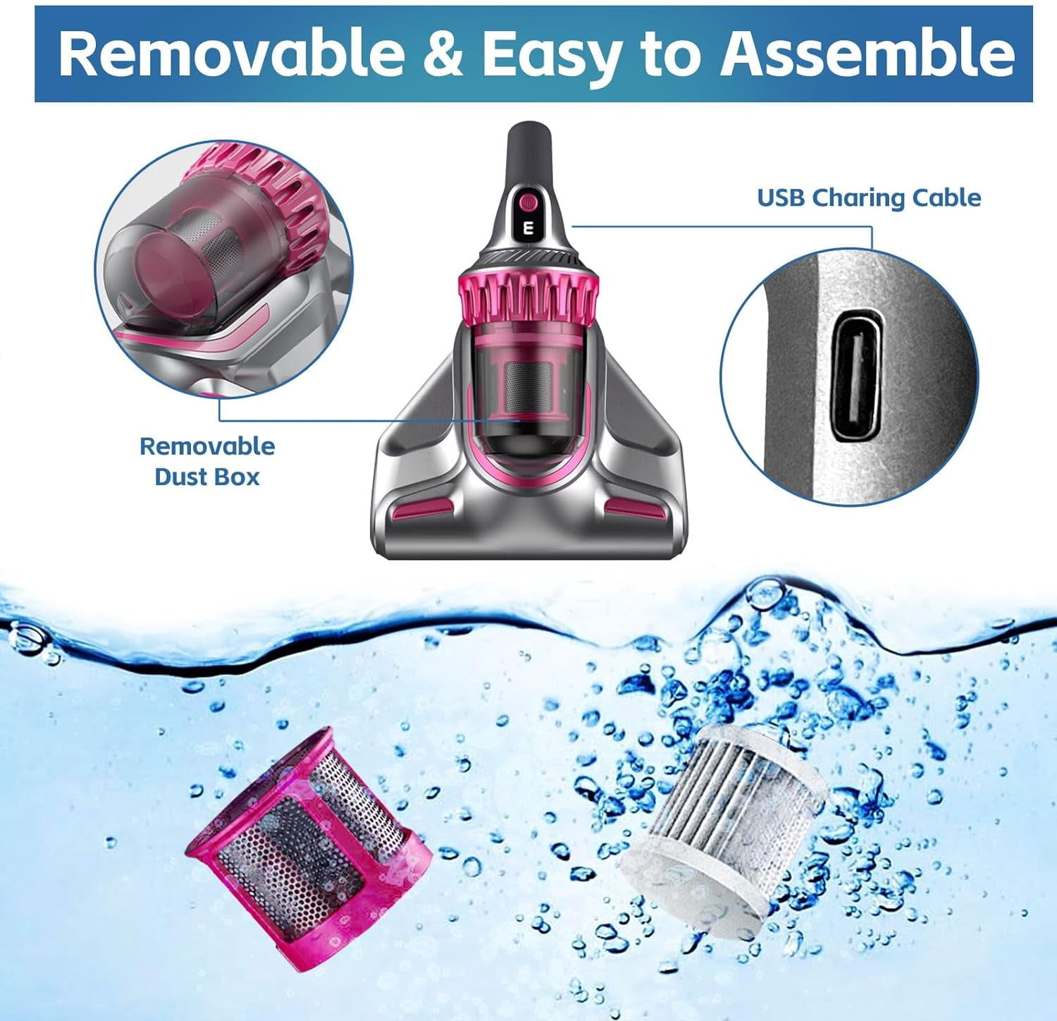 Oenbopo Mattress Vacuum Cleaner Cordless, UV Bed Vacuum Cleaner 10Kpa High Frequency Double Beat Low Noise, 3-in-1 Handheld Vacuum for Bed, Mattress, Pillow, Sofa Cleaning