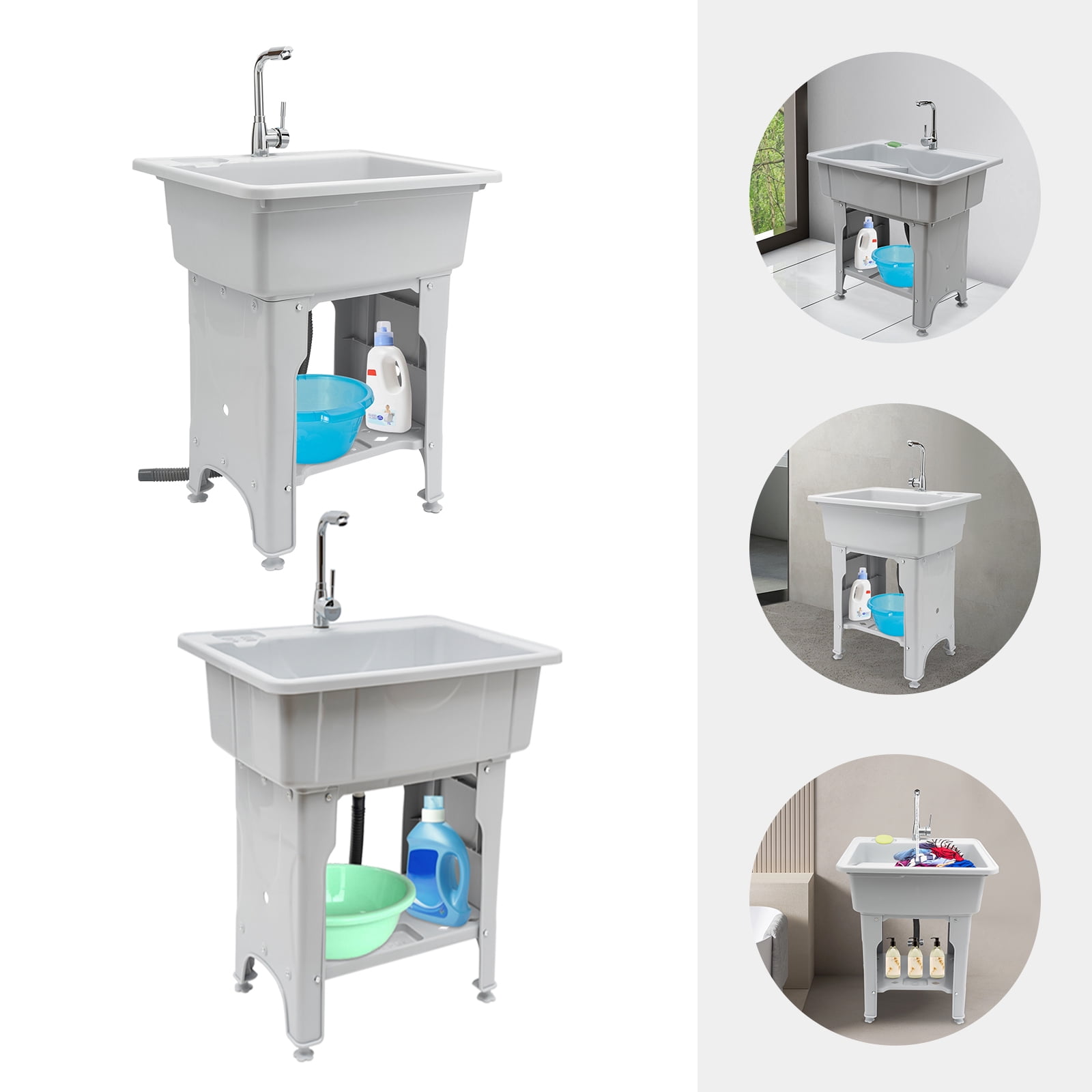 Wildnix Utility Sink Laundry Tub, Multi-Functional, 31.5-inch Ergonomic Design, Storage Rack, Pet Bath, Easy Installation