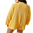 thumbnail image 2 of Women Shorts Jumpsuit Solid Color Long Sleeve Lapel Button Knit Bodysuits, 2 of 5