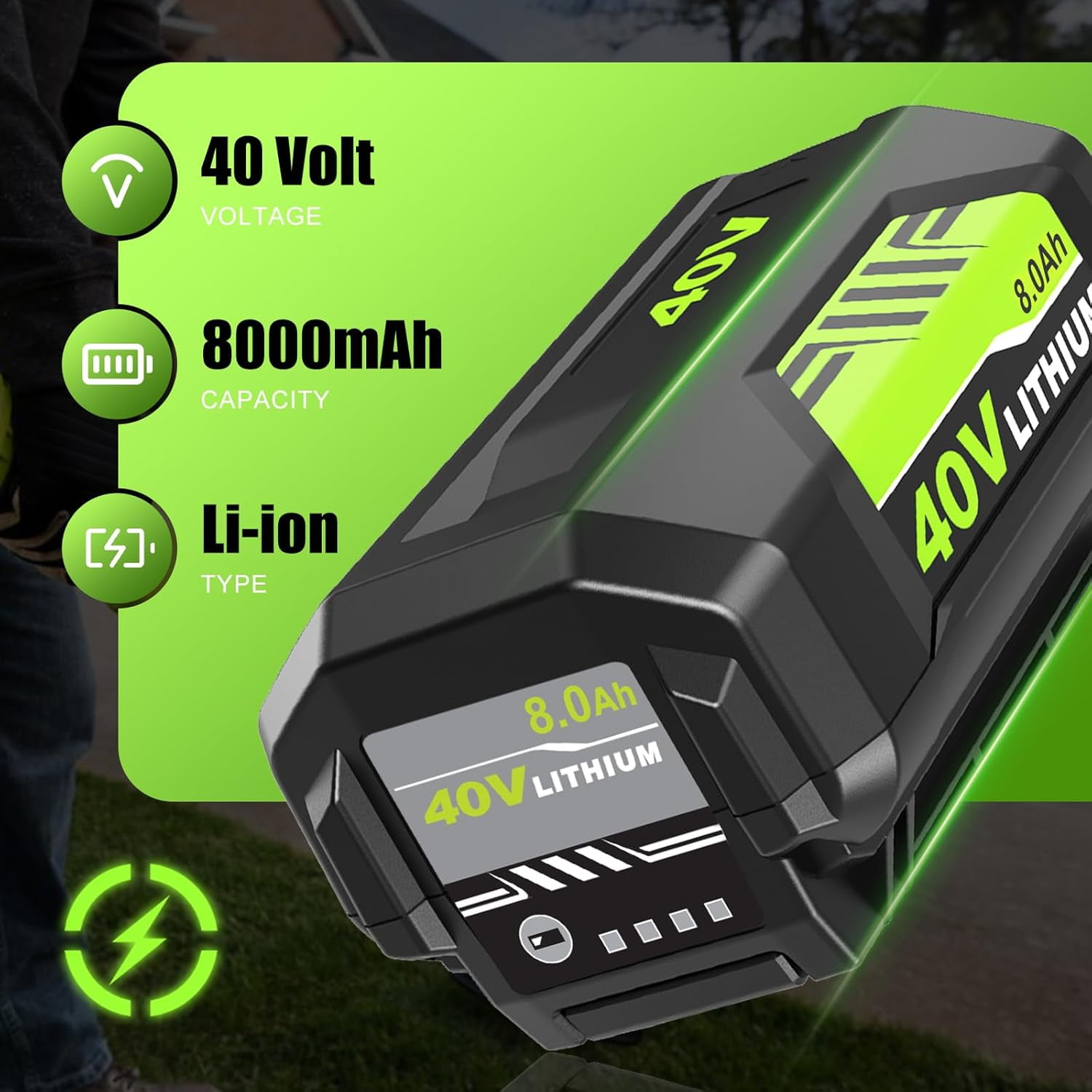Upgraded 1 Pack 8000mAh Lithium-ion Battery Replacement for Ryobi 40V Battery OP4075A OP40601 OP40602 OP4060A OP4040 OP40401 OP40501 OP4050A (1pack 8.0ah)