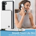 thumbnail image 4 of Compatible With Samsung Galaxy S23 Phone Case Zipper Card Pocket Kicktstand Crossbody Strap PU Leather Shock-absorbent Anti-Fingerprint Lightweight Luxury Plain Cover for Men or Women,White, 4 of 9