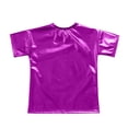 thumbnail image 4 of TiaoBug Kids Girls Shiny Metallic Short Sleeve T-Shirts Hip Hop Jazz Sports Dance Tops Purple 13-14, 4 of 5