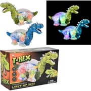 Walking Light-Up Gear T-Rex with Light & Music and Roaring Sound (Green) (9.5) Plastic. Transparent Gear Dino