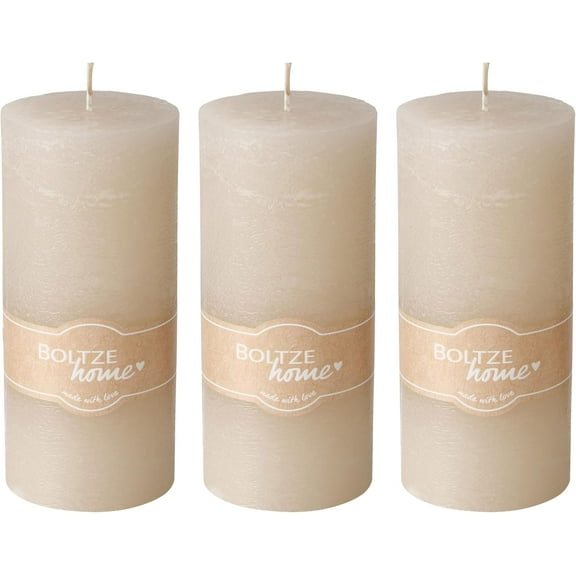 3 Piece Pale Gray Pillar Candles with 68 Hours Burn Time, 6 Inches Tall