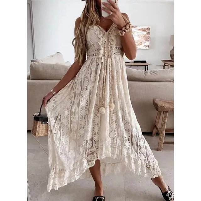 Robe longue en dentelle de style européen et américain, robe de Rhà grande épissure, document solide, nouveau, été, 2024
