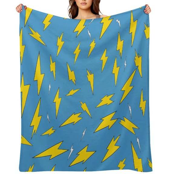 Lightning Bolts on A Bright Blue Soft Plush Blanket, Cozy Printed Throw, Printed and Shipped in the USA