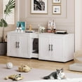 thumbnail image 1 of Cat Litter Box Furniture Double Enclosure, 55" Wooden Hidden Litter Box Cabinet with Barn Doors and Dual Rooms for 2 Cats, 1 of 9