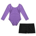 thumbnail image 4 of TiaoBug Kids Girls Ballet Dance Leotard Long Sleeve Gymnastics Bodysuit with Booty Shorts Set Lavender&Black 3, 4 of 5