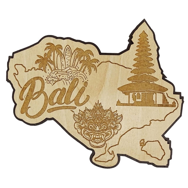 Printtoo Souvenir Wooden Bali Map Engraved Fridge Magnet Collectibles Gift