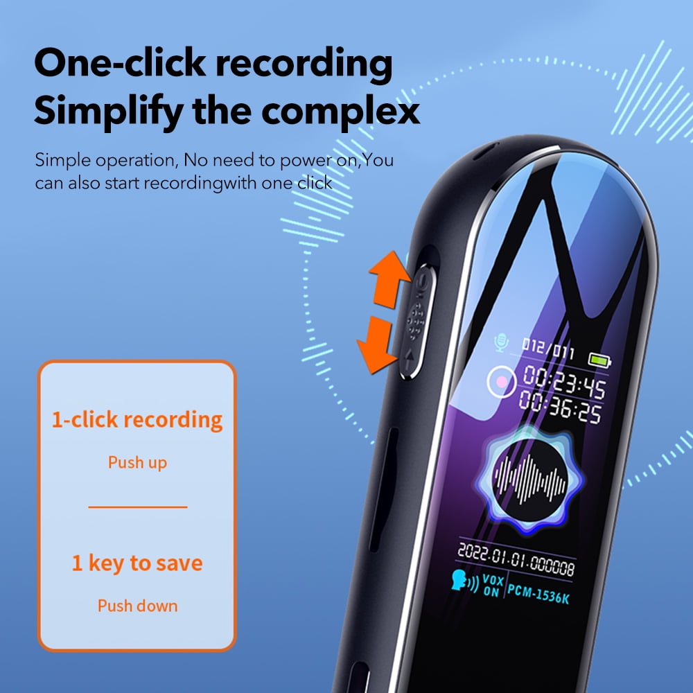 Mini Digital Voice Recorder Dictaphone - 1-Button Recording, Dual Mic Noise Cancellation, 24hr Continuous Recording, Password Protection & MP3 Player with 6 EQ Modes