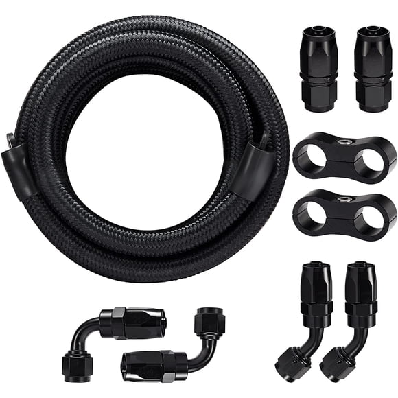 GFDYREE Kit de Ligne de Carburant Tressé 3/8, Tuyau de Carburant en Caoutchouc Nylon de 10 Pieds avec 6 Raccords d'Extrémité de Tuyau 6AN et 2 Séparateurs de Tuyau 6AN, Idéal pour Projets de Réparation de Ligne de Carburant