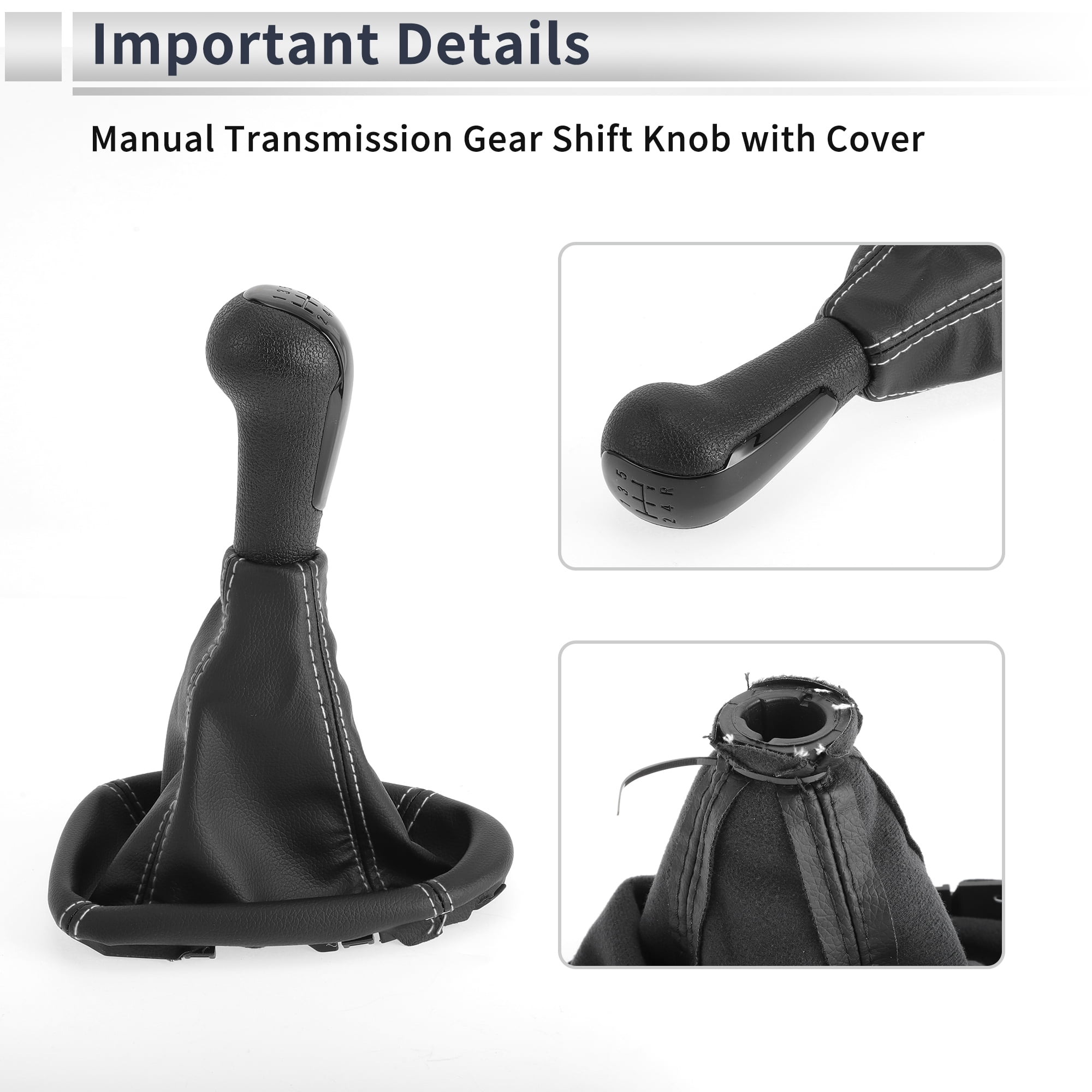 Unique Bargains 5 Speed Manual Gear Shifter Knob with Cover for Chevrolet Spark 2011-2015 Plastic Faux Leather Automotive Gearbox Stick Shifter Lever Knob Black White