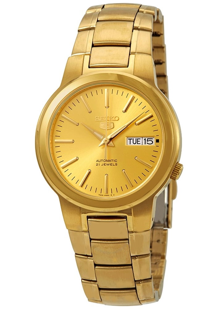 Seiko 5 SNKA10 Men's Gold Tone Stainless Steel Gold Dial Day Date Automatic  Watch 