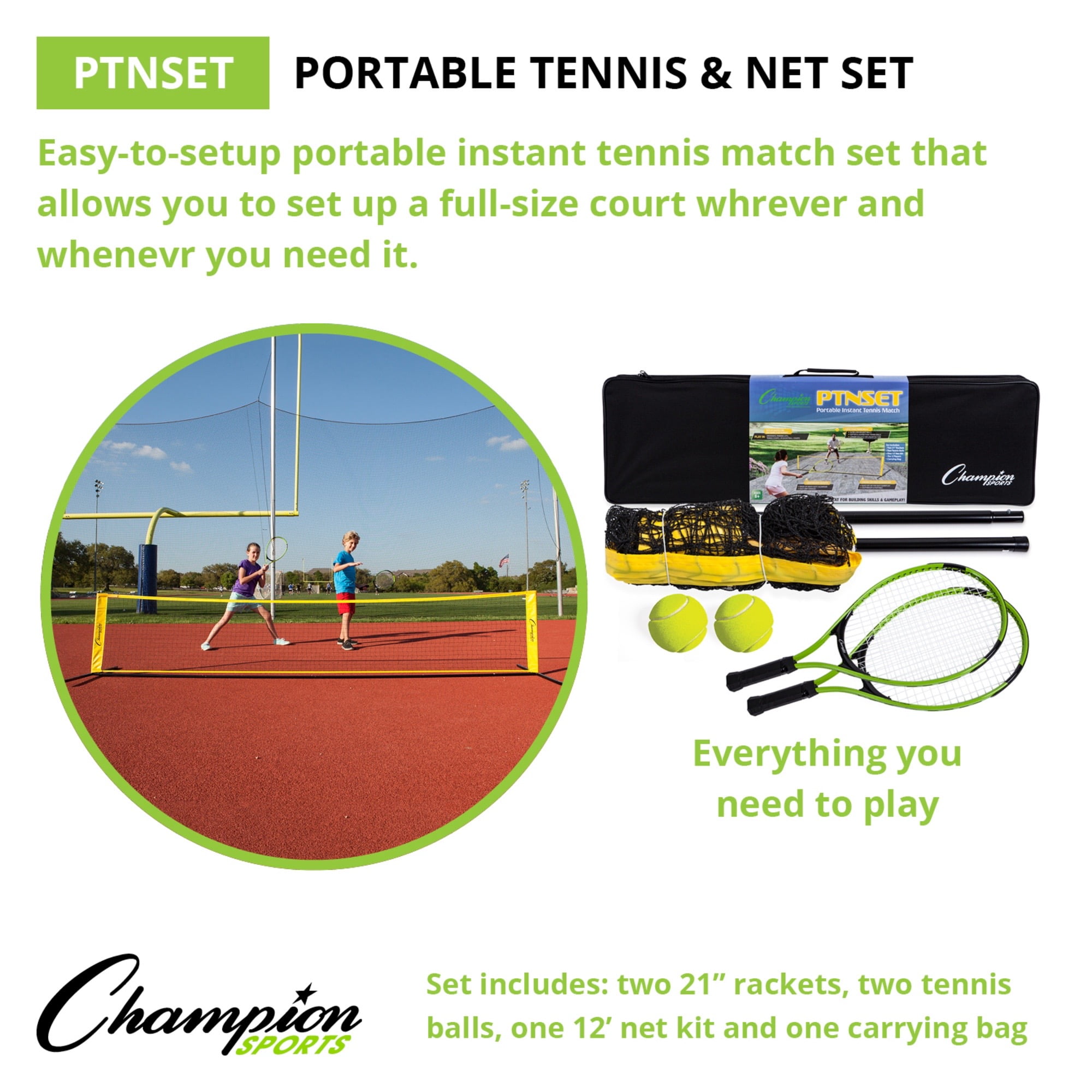 Champion Sports Portable Tennis Game: Racket, Ball and Net Set for 2 Players - 12 feet