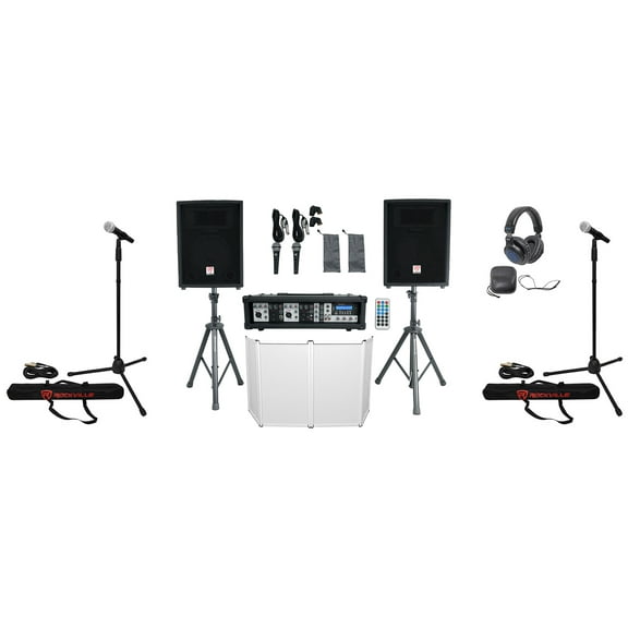 Rockville RPG2X10 Mixer/Amp 10" Bluetooth Speakers Stands Mics Headphones Facade